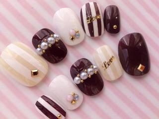 パールストーン×チョコ×バレンタインネイル