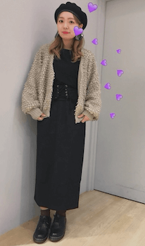 コルセットスカート×カーディガン×ベレー帽