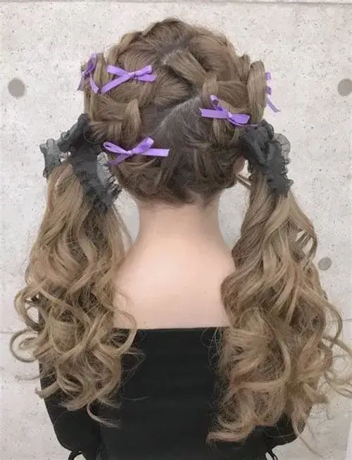 【小学生卒業式2024】ロングの髪型：ミックス巻き×編み込みツインテール